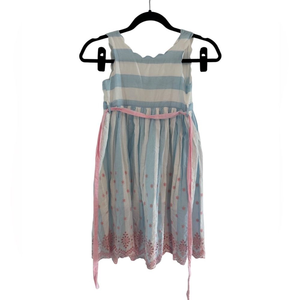 Cotton Kids Blue Pink Striped Eyelet Dress, Size 6X